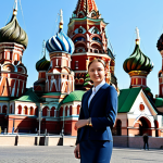 **

"A professional woman in Moscow, Russia, standing in front of the iconic Saint Basil's Cathedral. She is wearing a tailored, modest business suit appropriate for the Russian climate. The scene is bright and sunny, showcasing the vibrant colors of the cathedral. Perfect anatomy, correct proportions, natural pose. Safe for work, appropriate content, fully clothed, professional photography, high quality."

**