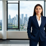 Business Professional**

A confident businesswoman in a tailored, fully clothed, professional business suit, standing in a modern office lobby with large windows overlooking a bustling city. Appropriate attire, safe for work, perfect anatomy, natural proportions, professional photography, high quality.

**
